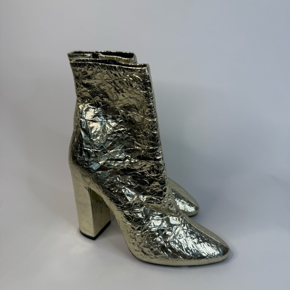 Saint Laurent Women’s Wrinkled Metallic Gold Leather Ankle Boots